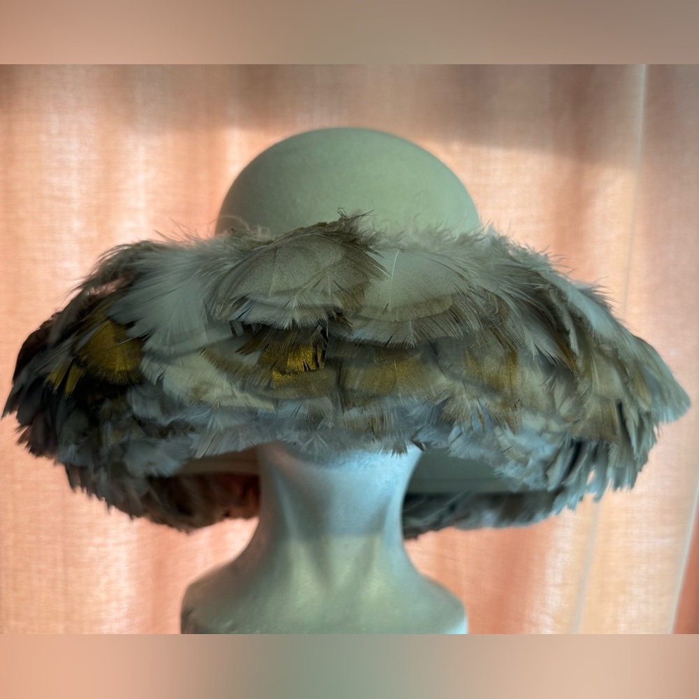 Vintage 1960s Christian Dior Ivory Felt Feather and Gold dipped hat